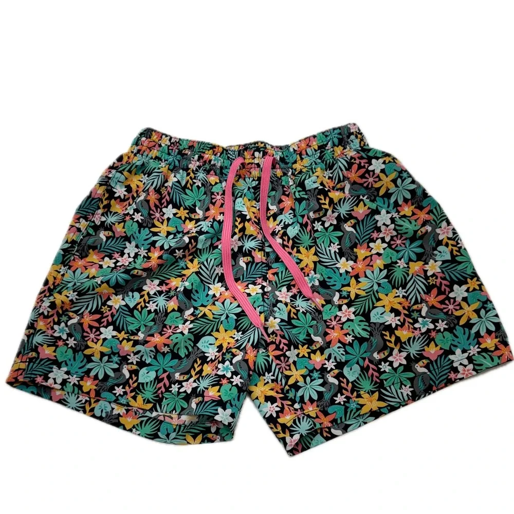 Chubbies Swim Trunks Mens Small Black Tropical Toucan Floral Summer Vacation